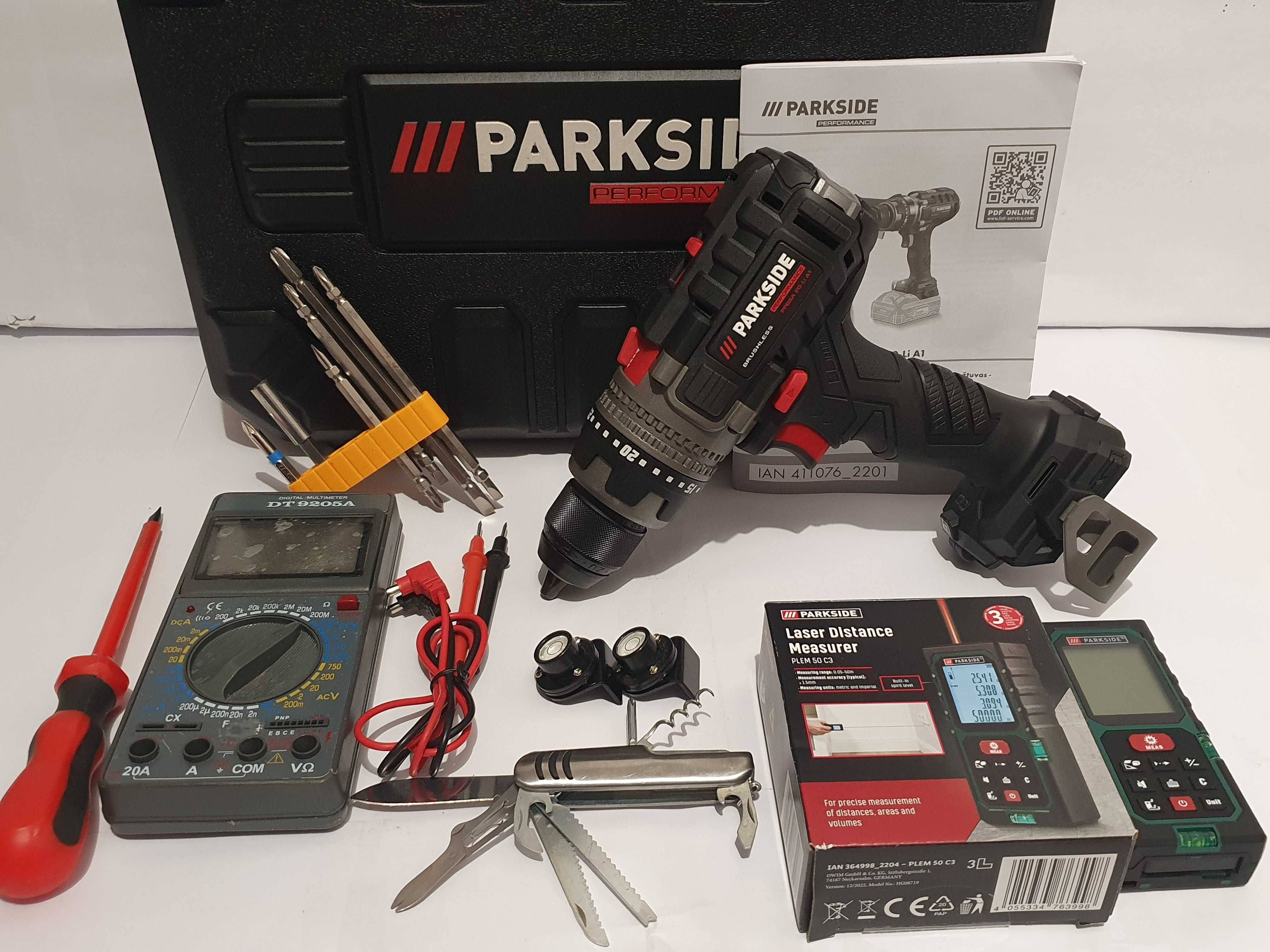 Zestaw PARKSIDE wkrętarka 150Nm +dalmierz PLEM 50 bity nóz wkretak