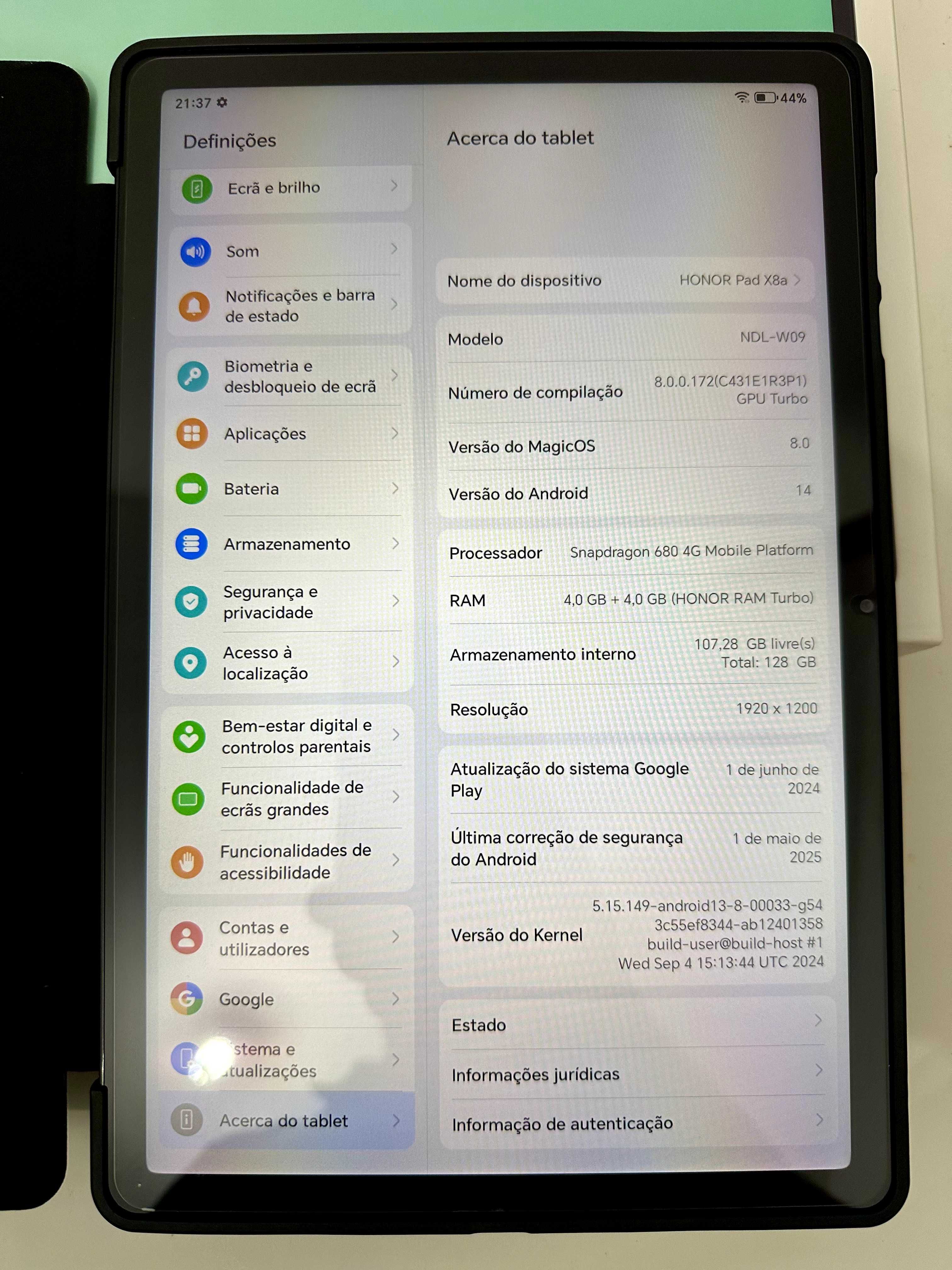 Tablet Honor Pad X8a de 11” com 128 GB Wi-Fi