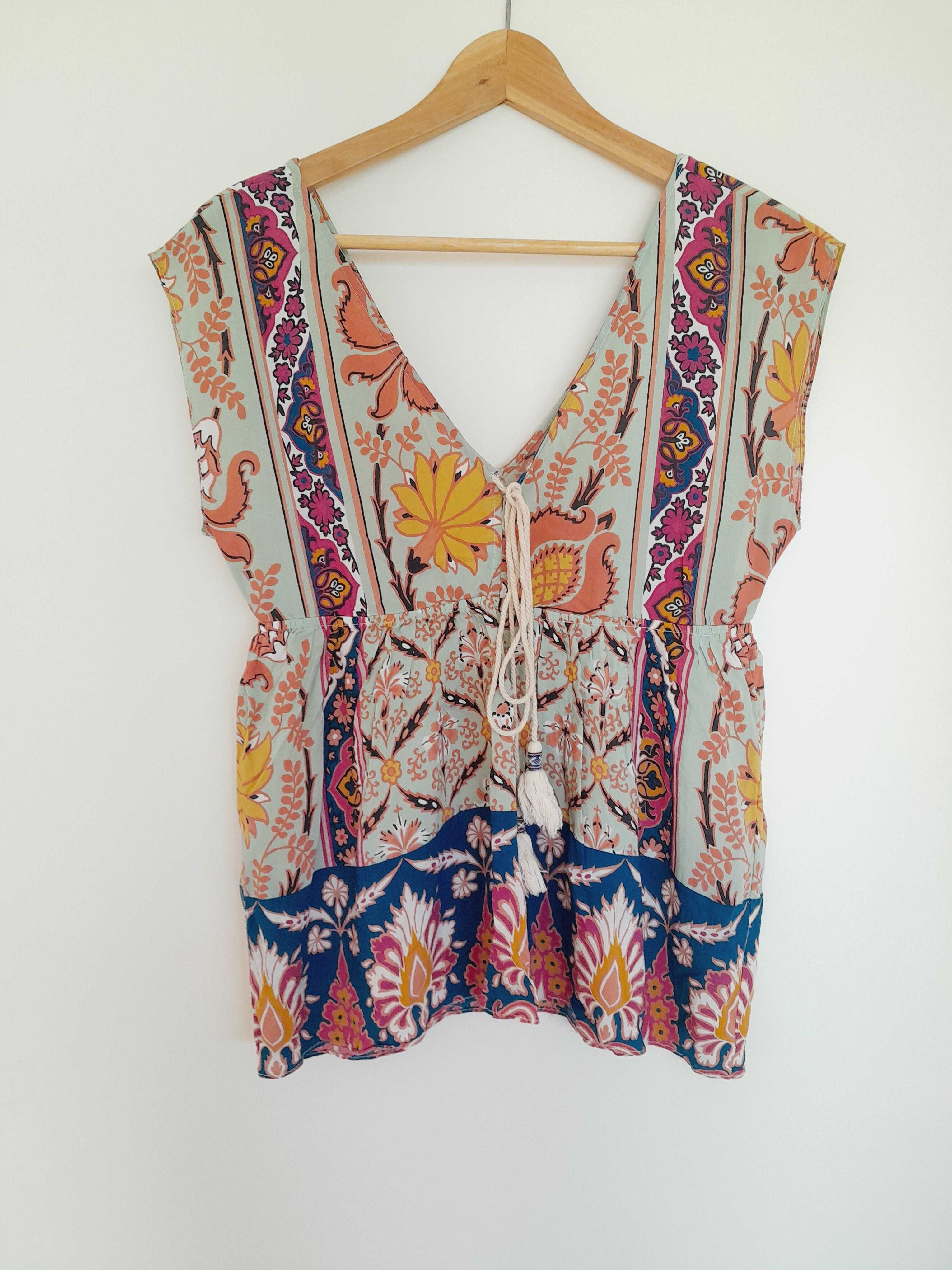 Wielokolorowa bluzka Zara z dekoracyjnym sznurkiem