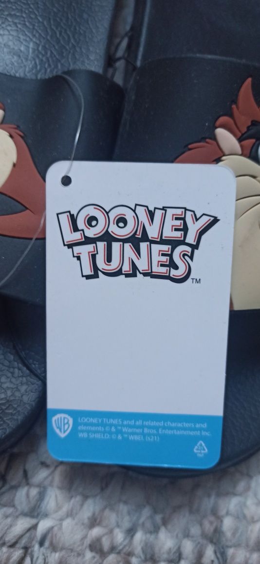 Klapki Diabeł Tasmański, Looney Tunes. Czarne, rozmiar 39. Nowe