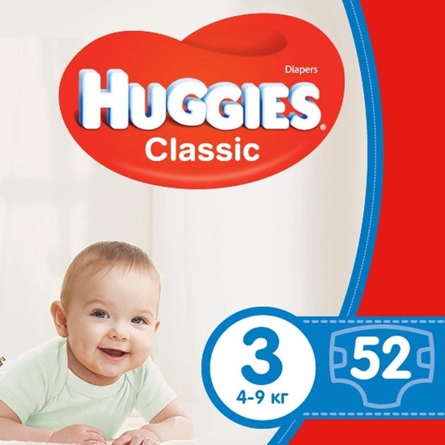 Підгузки Huggies Classic 3 4-9 кг Jumbo 52 шт