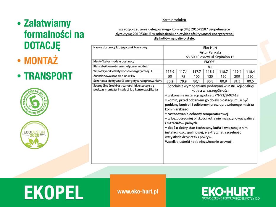 Kocioł EKOPEL na pellet 75 kW - certyfikat ECODESIGN dotacje 5 KLASA