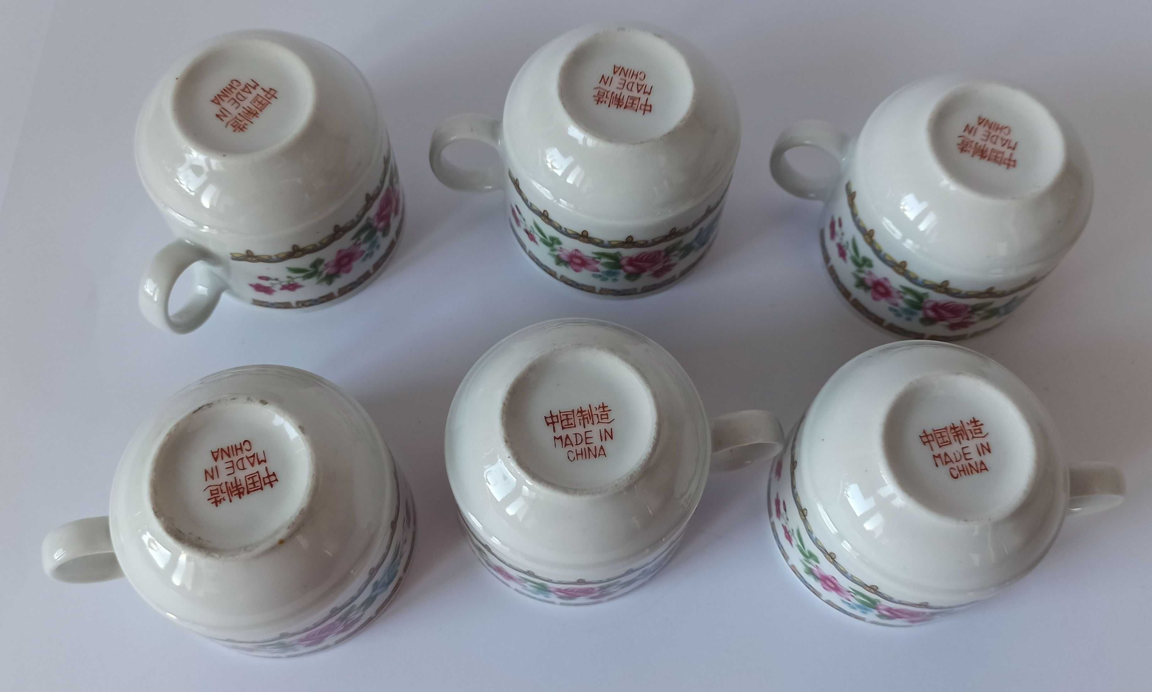 piękne malowane filiżanki zestaw 6 sztuk różyczki chińska porcelana