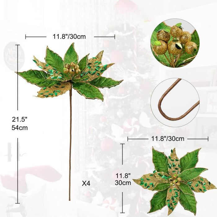 Oirse Zestaw Ozdobnych Kwiatów Zielone 4 sztuki 30 x 54 cm