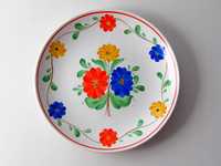 lata 30 malowany fajansowy talerz naścienny kwiaty