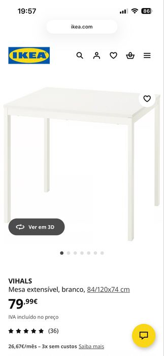 Mesa extensivel ikea 84/120x74
