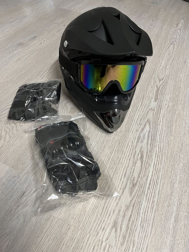 Kask Cross enduro dH fulface  komplet Google rękawice