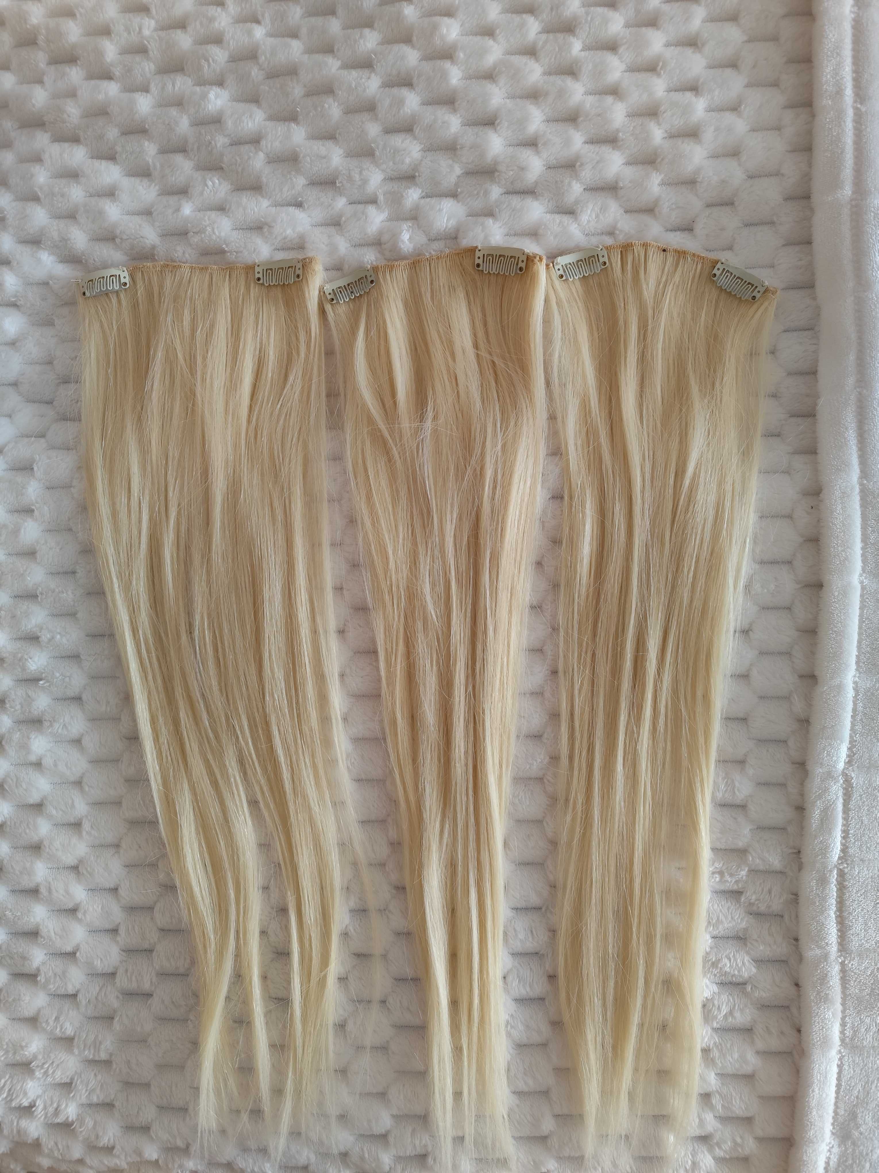 Włosy doczepiane jasny blond syntetyczne trzy taśmy 107 g 60 cm