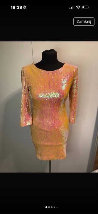 Sukienka cekinowa sylwestrowa mieniaca sie boohoo S z zamkiem