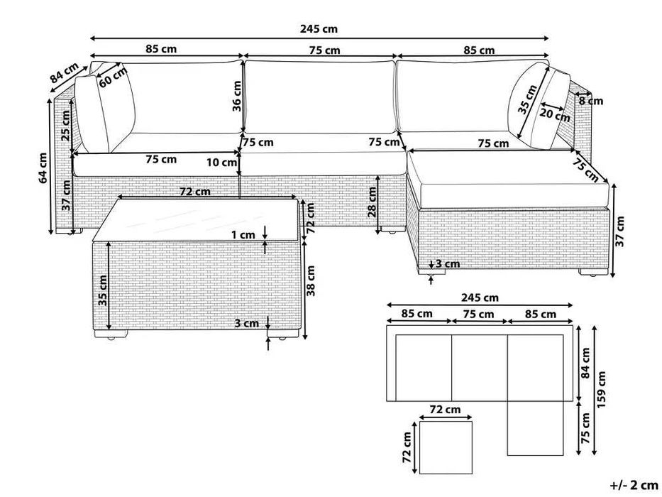 Narożnik ogrodowy ze stolikiem dla 4 osób  Technorattan kolory