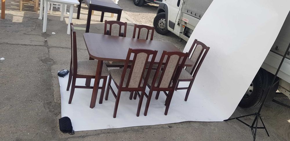 Nowe : STÓŁ + 6 KRZESEŁ, Orzech + cappuccino , dostawa cała POLSKA