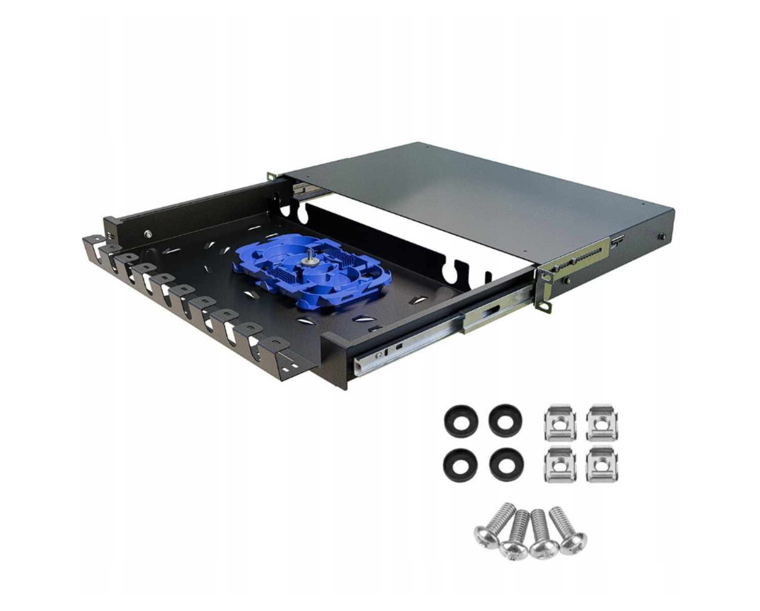 Przełącznica Szuflada Zapasu Kabla Patchcord do Szaf RACK 19" 1U