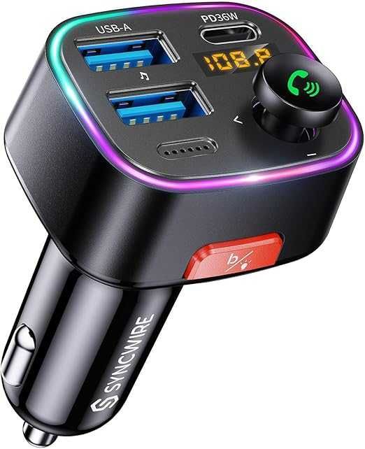 Transmiter Bluetooth Ładowarka Samochodowa USBA USB C Produkt Nowy LED