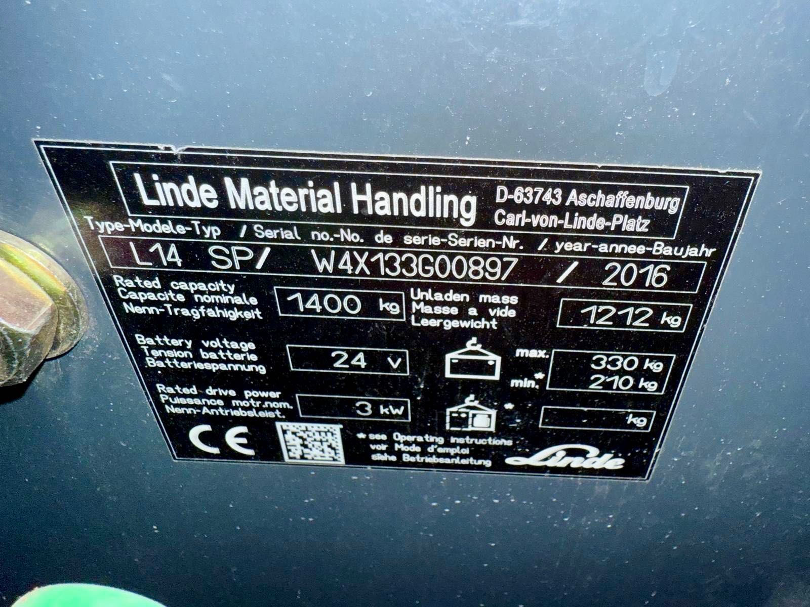 Linde L14SP maszt duplex 3,4m wózek paletowy z podestem paleciak 2016r