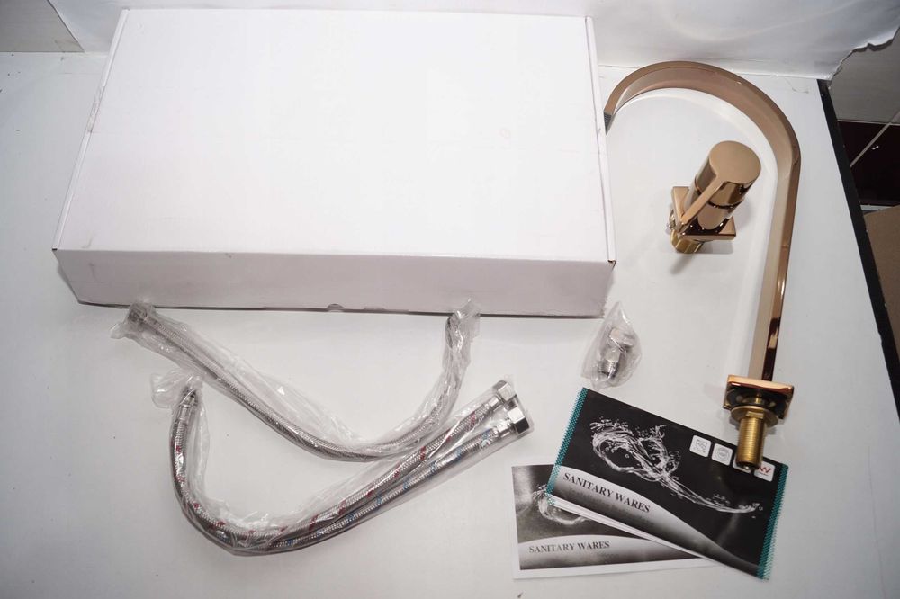 W47 Bateria łazienkowa Umywalkowa kran Nablatowy KANCIASTA Miedziana