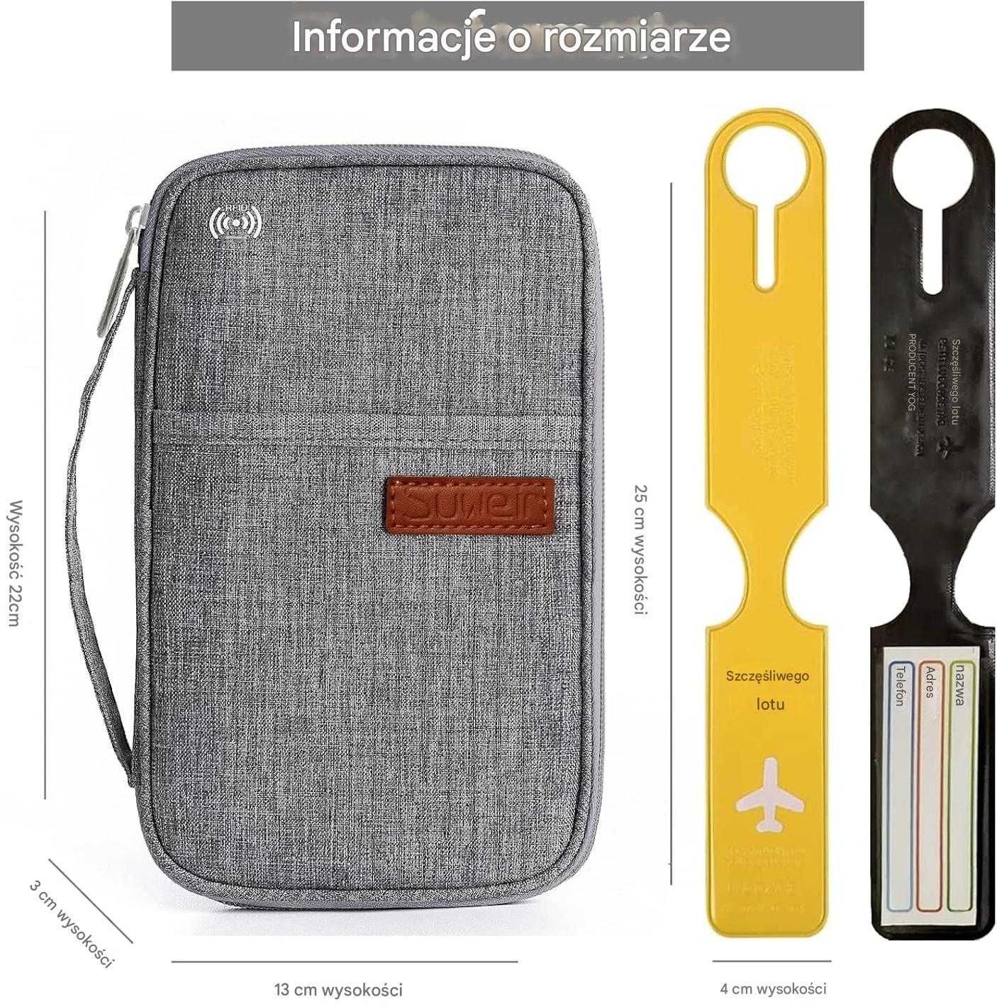 Portfel Saszetka Organizer podróżny z ochroną RFID Etui na dokumenty
