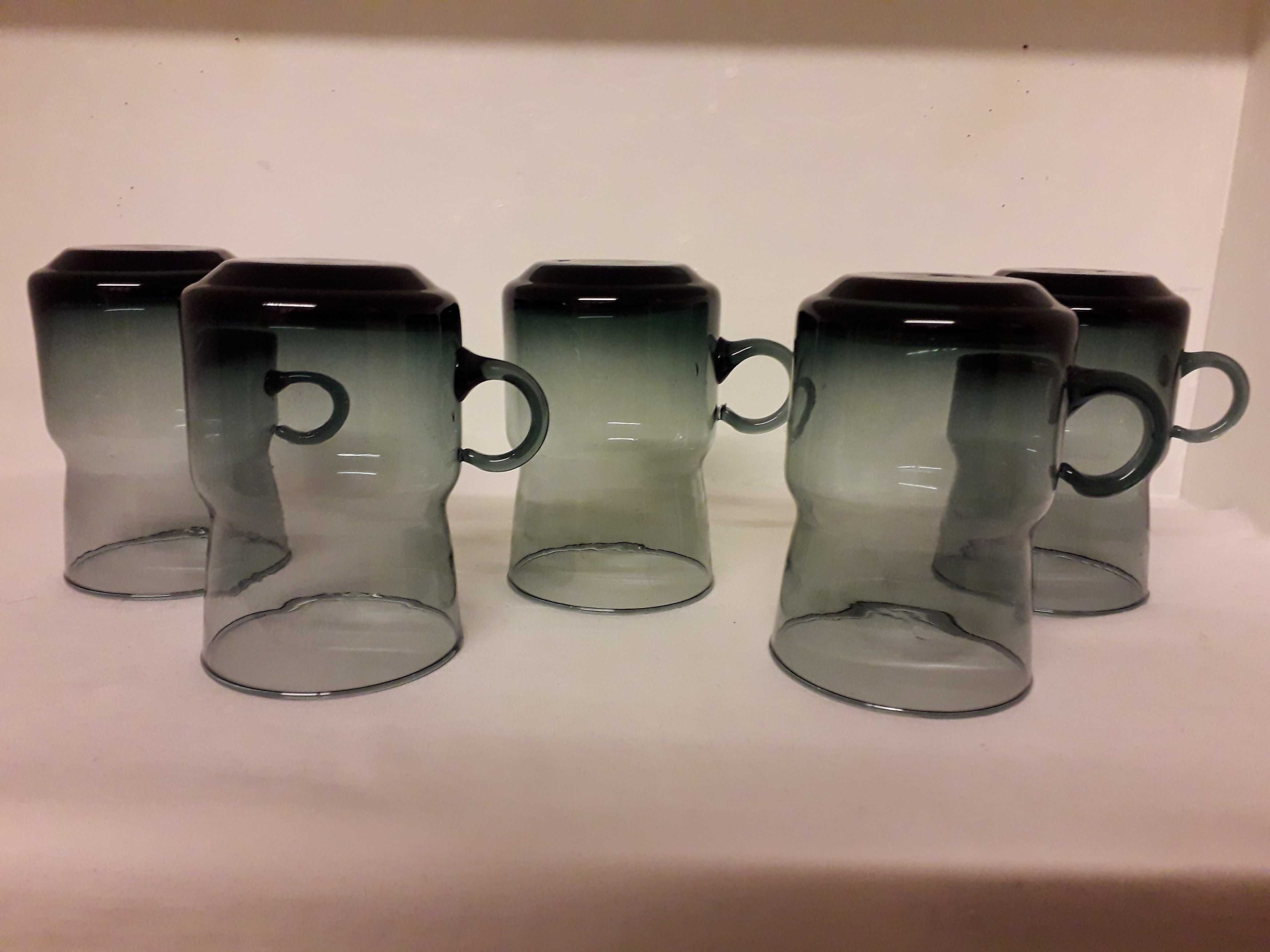 Szkło ręcznej roboty zestaw 5 burzowych szklanek okres PRL