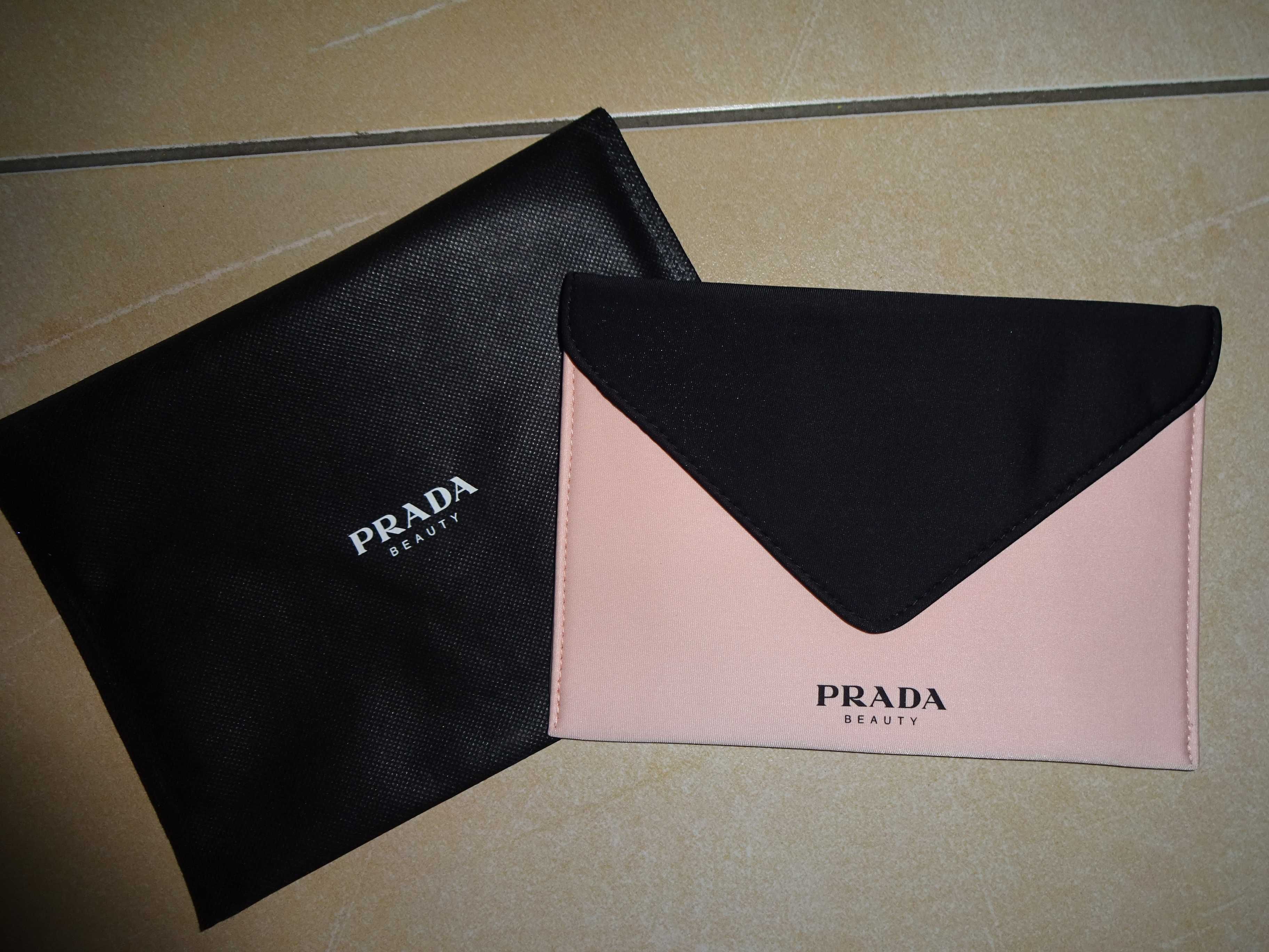PRADA beauty kosmetyczka kopertówka czarna jasno różowa pastelowa