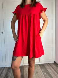 Czerwona sukienka letnia z falbanka