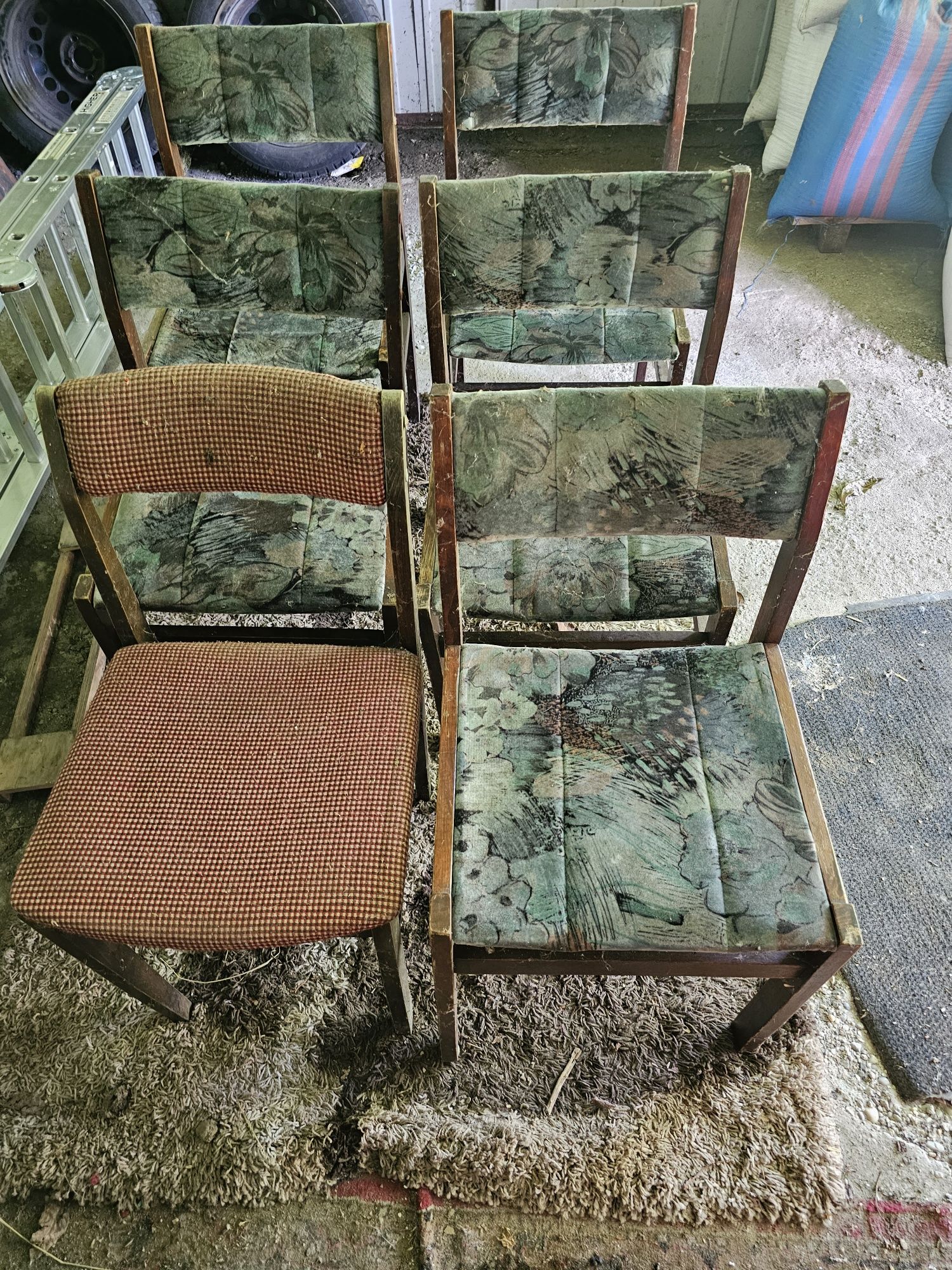 Zestaw 6 krzeseł PRL krzesła brąz/zieleń