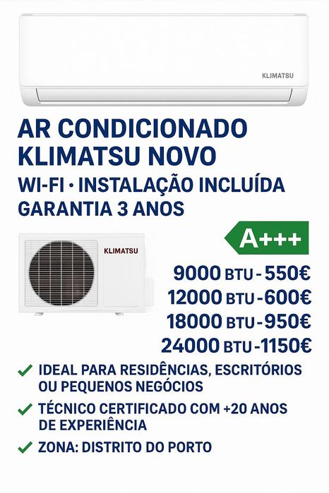 Ar Condicionado Klimatsu Novo | Wi-Fi | Instalação Incluída | A+++