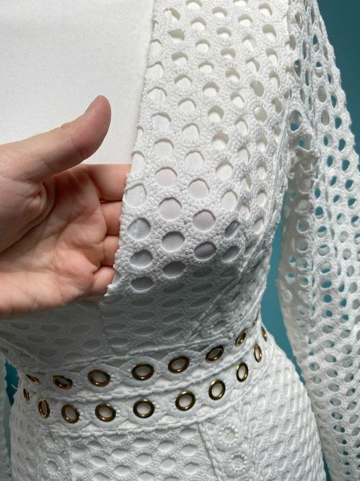 Biała romantyczna letnia sukienka ażurowa koronka y2k old money