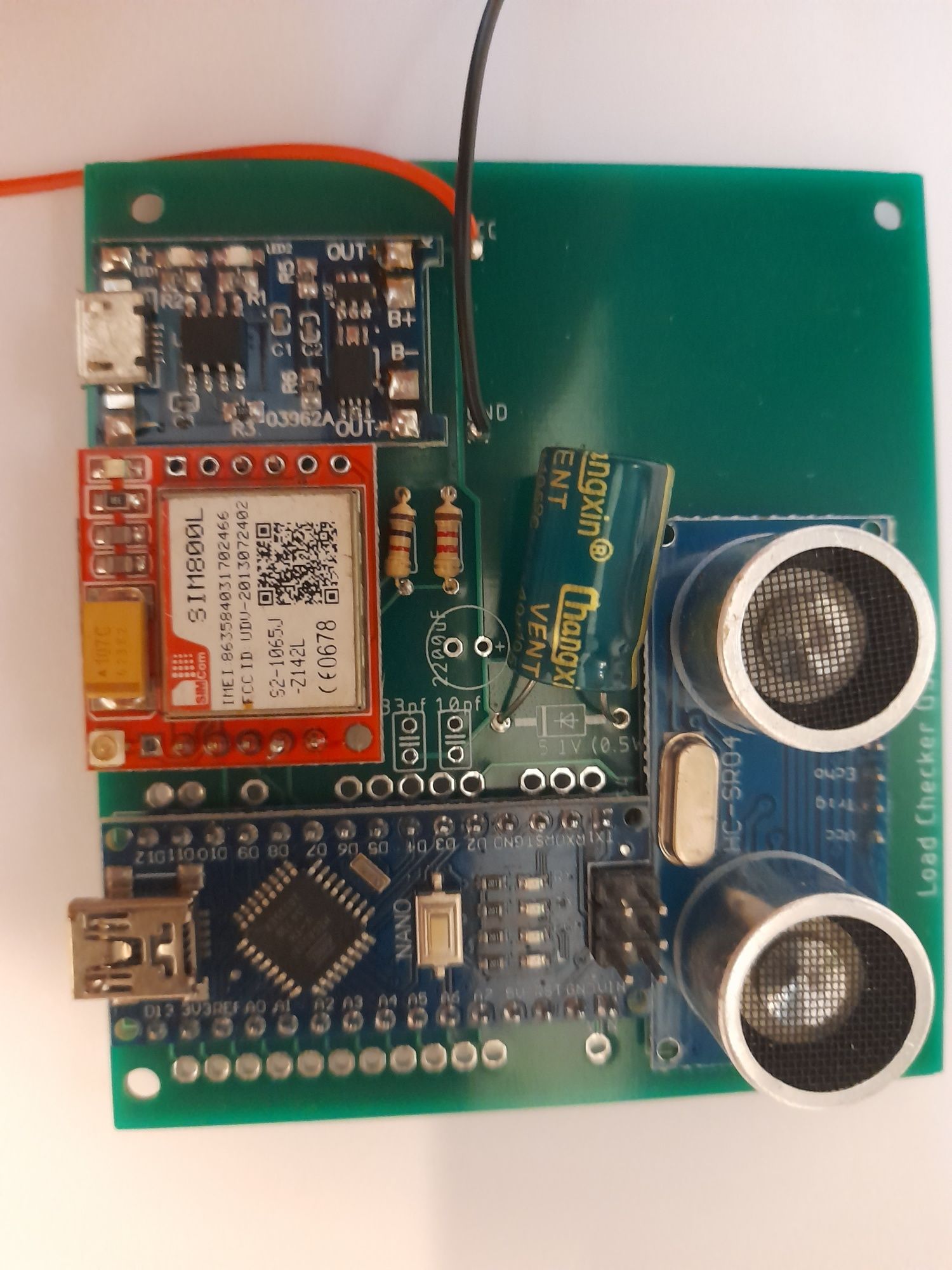 Arduino nano chinol sim800l hc-sr04 układ ładowania ogniwa 18650