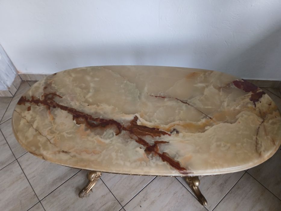 Owalna ława mosiądz  marmur