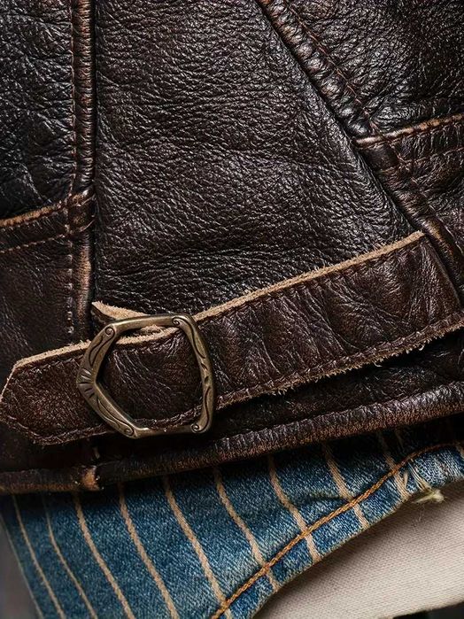 Męska kurtka vintage, brązowa kurtka typu bomber z zapięciem na guziki