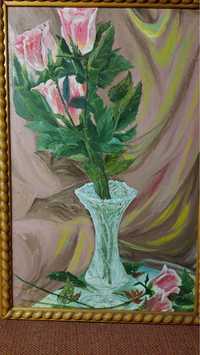 Картина маслом Розы в вазе
