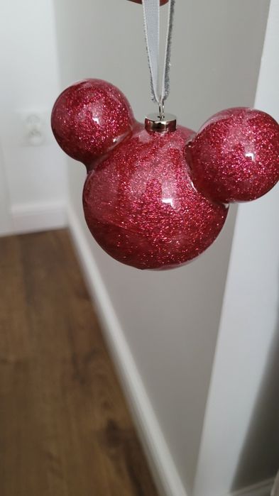 Trzy bombki Mickey Mouse brokatowe
