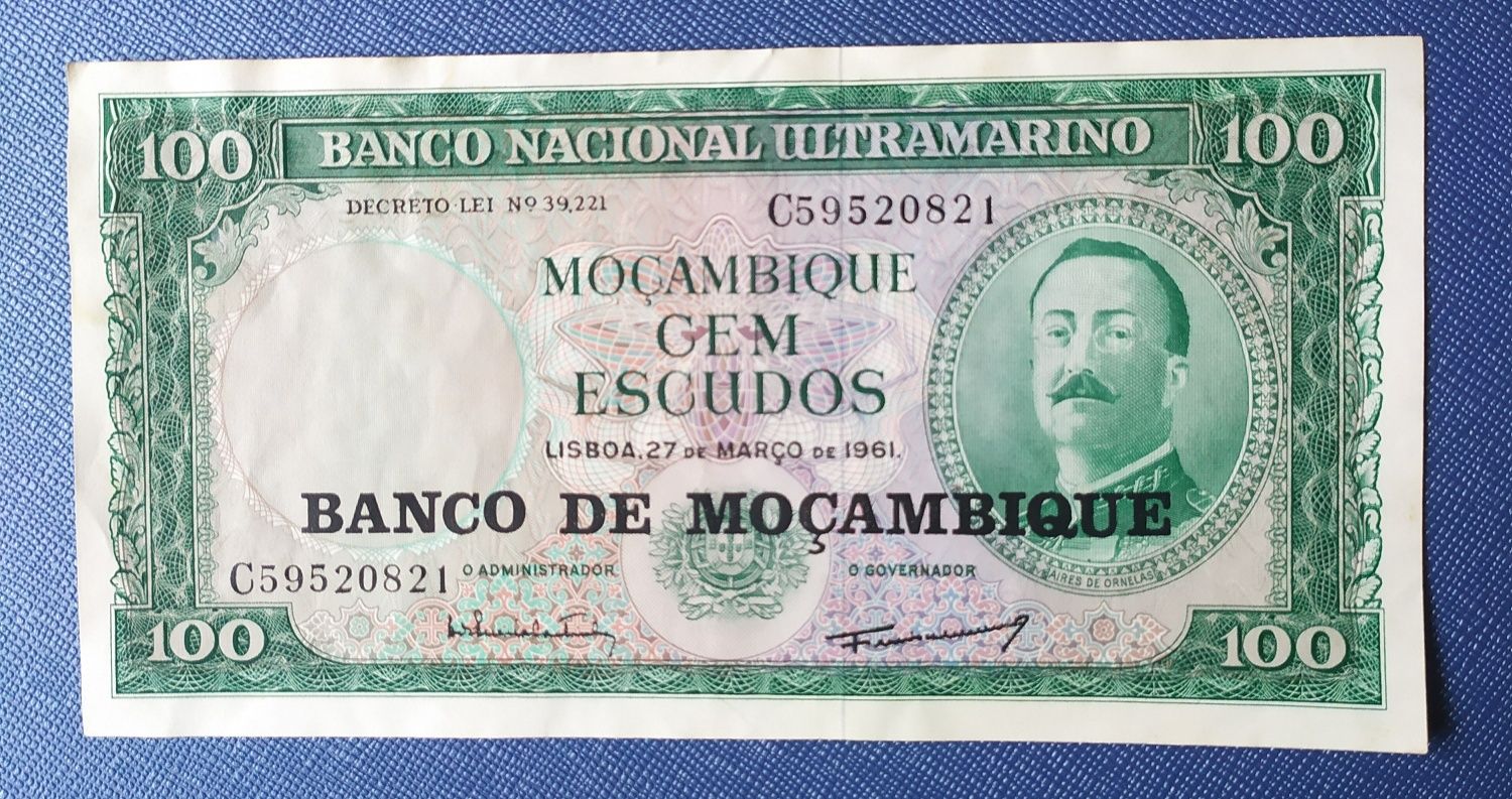 Banknot o nominale 100 escudos 1961