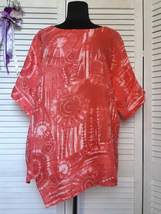 Блуза большого размера оверсайз в абстрактный принт лен италия glossy