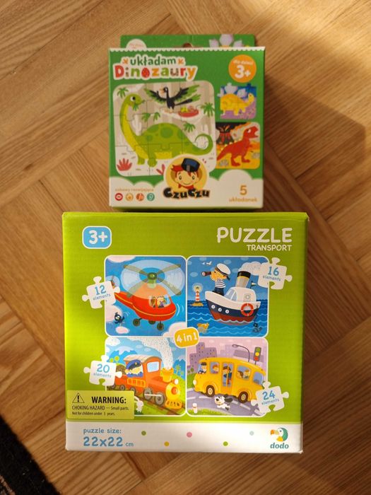 Zestaw puzzli dla dziecka 3+ dinozaury Czuczu, pojazdy Dodo