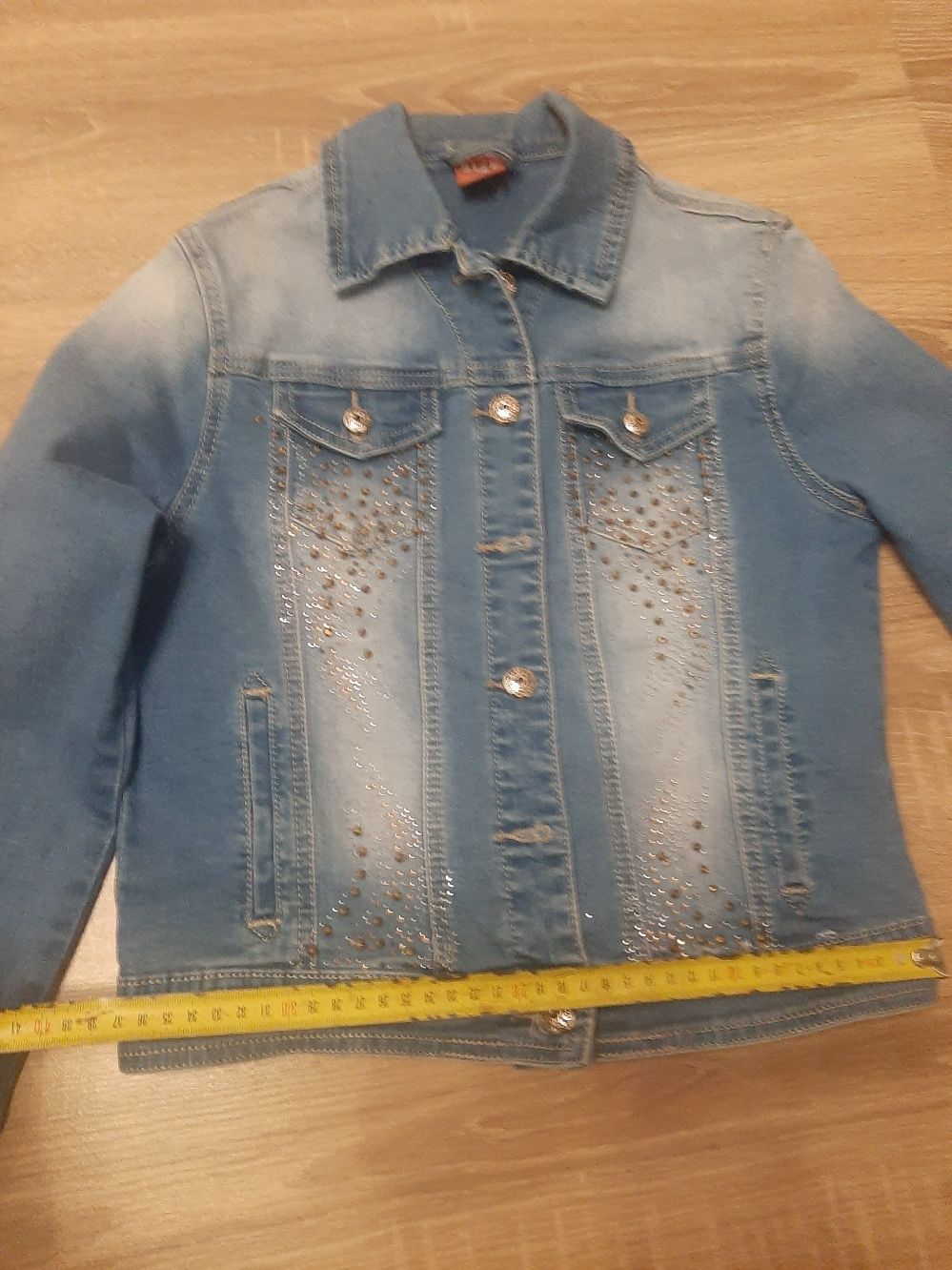 Джинсовый пиджак со стразами size