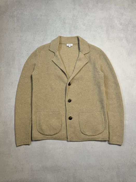 Шерстяной кардиган Reiss мужской вязаный бежевого цвета (оригинал)