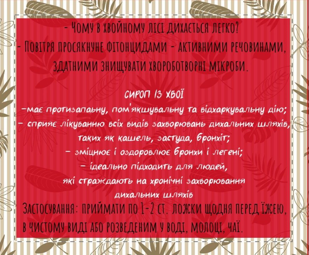 Сиропи - малина, хвоя, м'ята, бузина, чорниця, брусниця