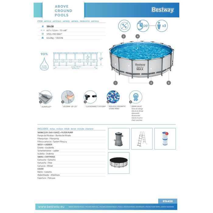 Piscina STEEL PRO MAX circular 457x122cm com depuradora +