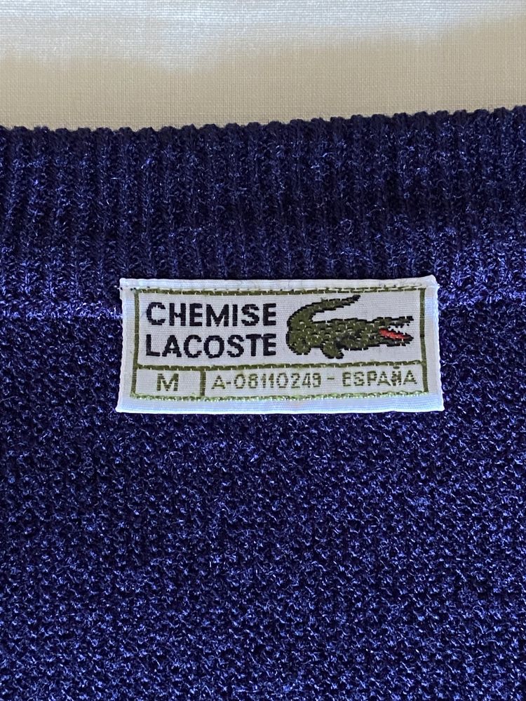 Sweater Lacoste vintage azul com gola em bico