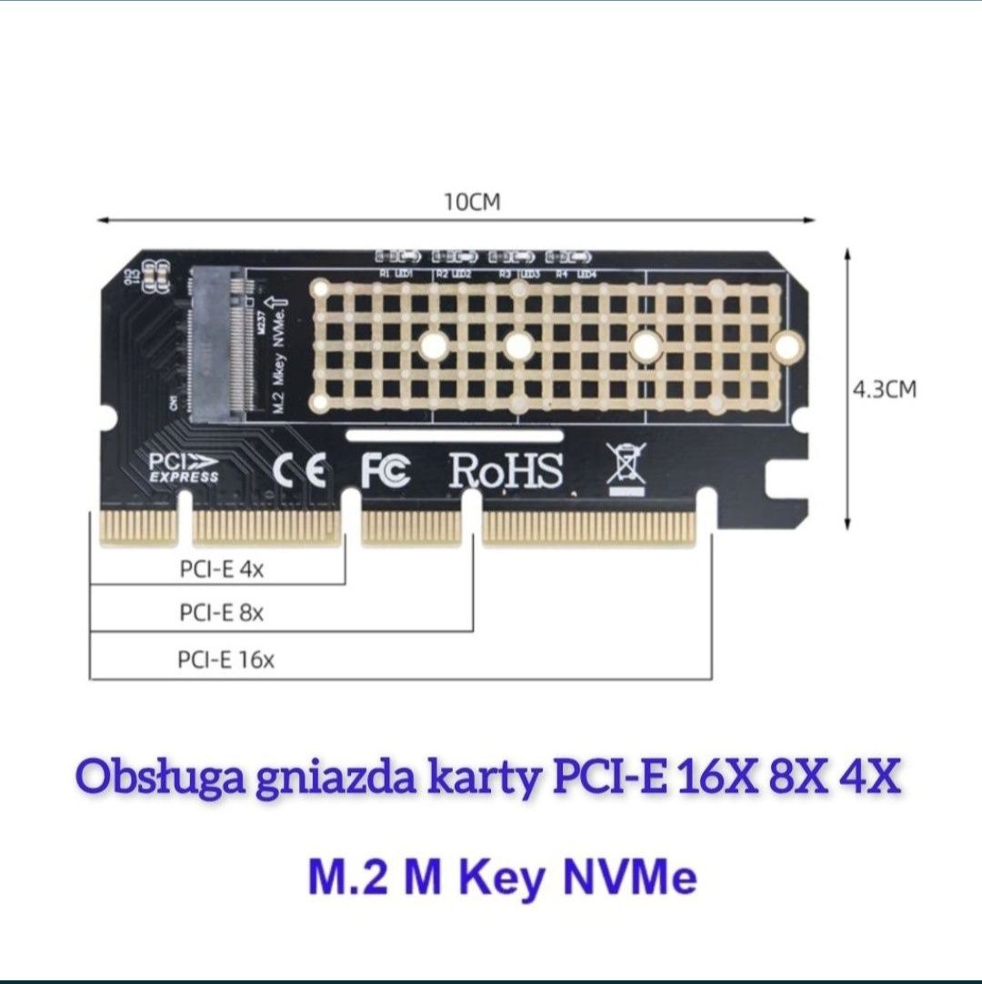 Adapter karta rozszerzenie pci-e nvme m.2 pci-e 3.0 / 4.0  x4 x8 x16