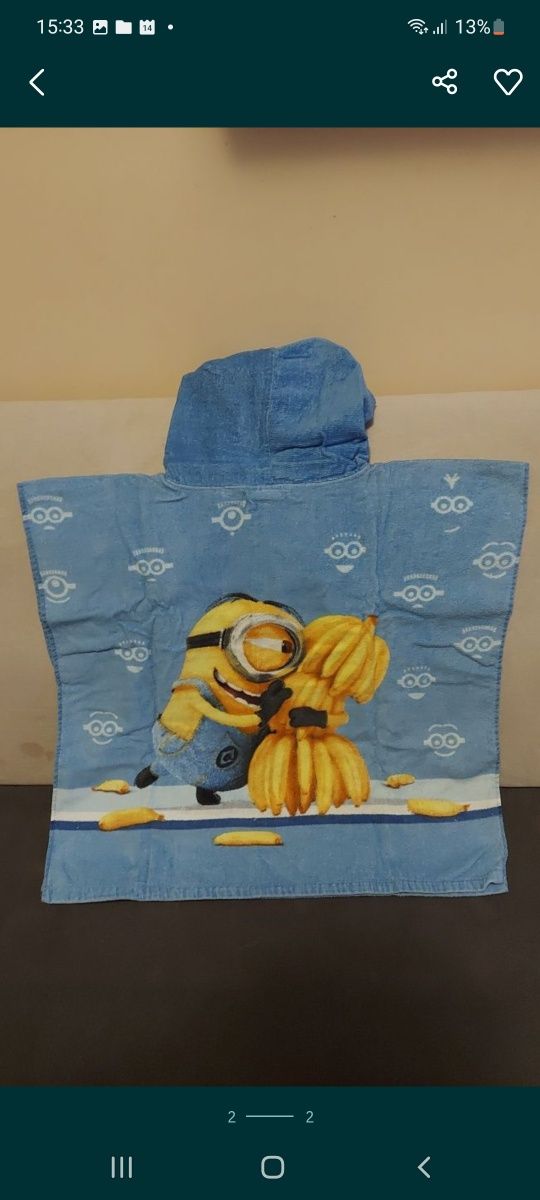 Ręcznik ponczo dziecięce z kapturem Minionki