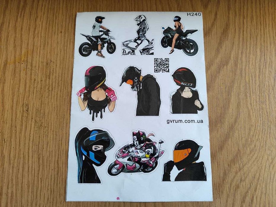 Наліпки мото стікери А5 самоклеючий папір на мотоцикл, скутер Н240