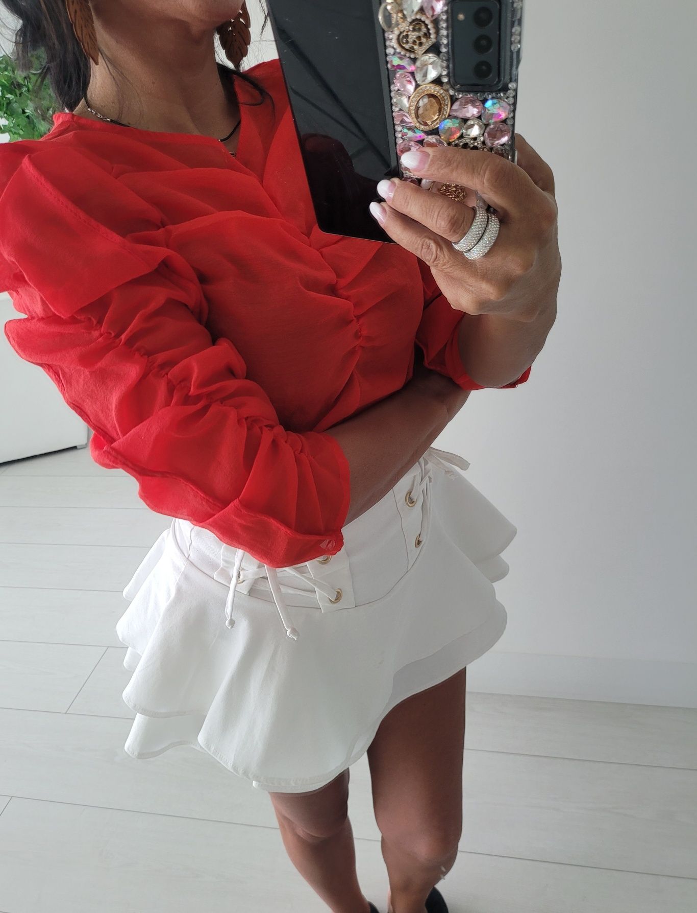 Bluzka H&M  czerwona marszczenia gumki