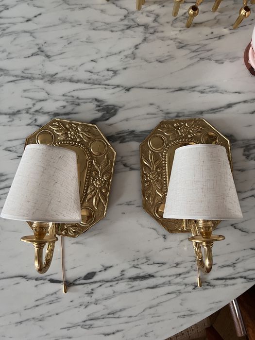 Bardzo ciężkie 4kg mosiężne braz brazu kinkiety mosiądz kwiaty vintage