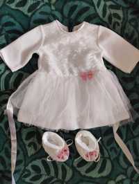 Ubranko dla dziewczynki -chrzest, płaszczyk, sukienka, buciki, r. 68