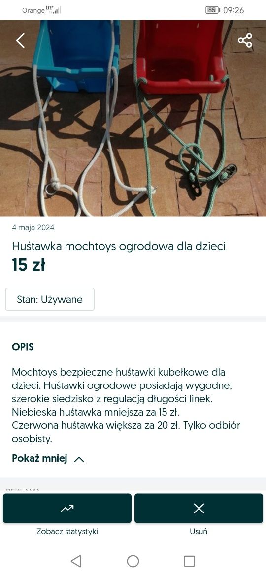 Huśtawka bujawka dla dzieci