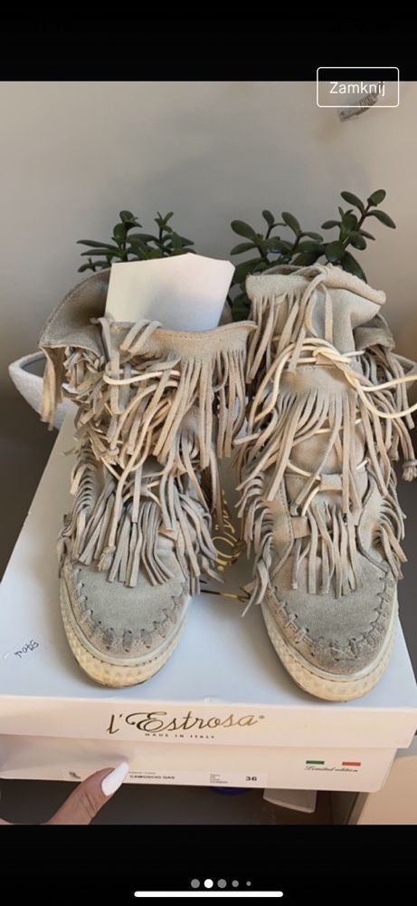 Buty sneakersy koturny wloskie- zamsz naturalny L’estrosa