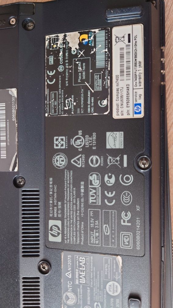 Laptop HP Compaq nx7400 uszkodzony