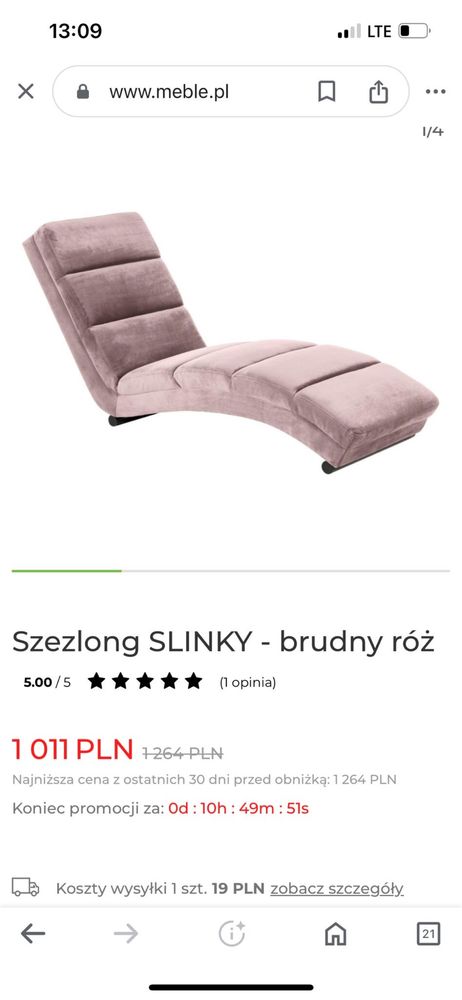 Szezlong Slinky różowy