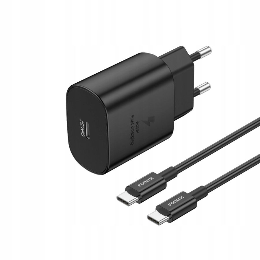 Szybka Ładowarka Sieciowa 25W Usb C +Gan Pd Do Telefonu + Kabel Usb-C
